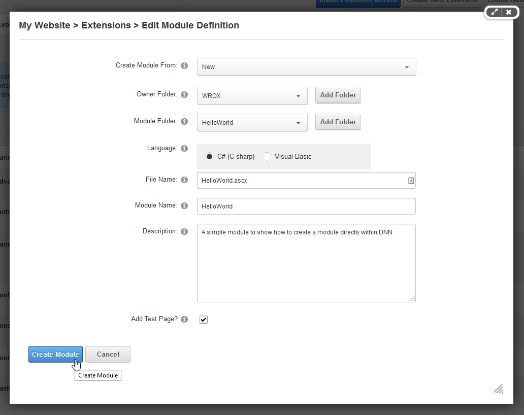 Figure 3: Creating a new module.