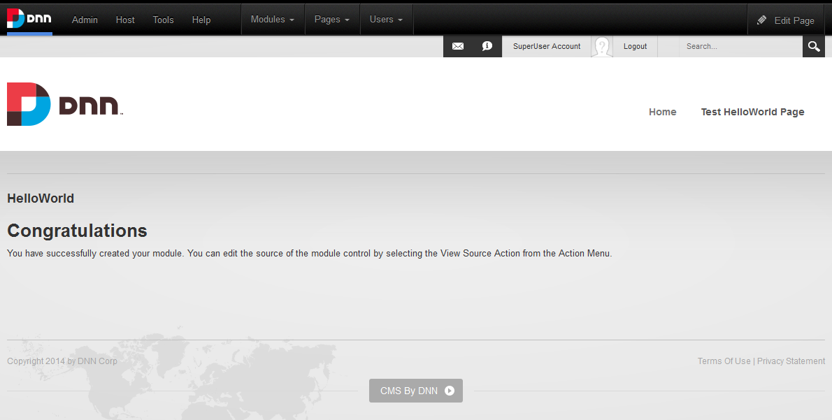 Figure 4: Our Hello World module page.
