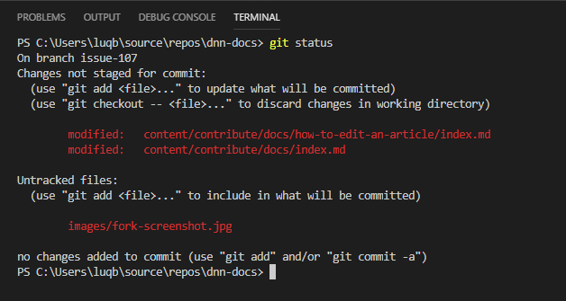 git status screenshot